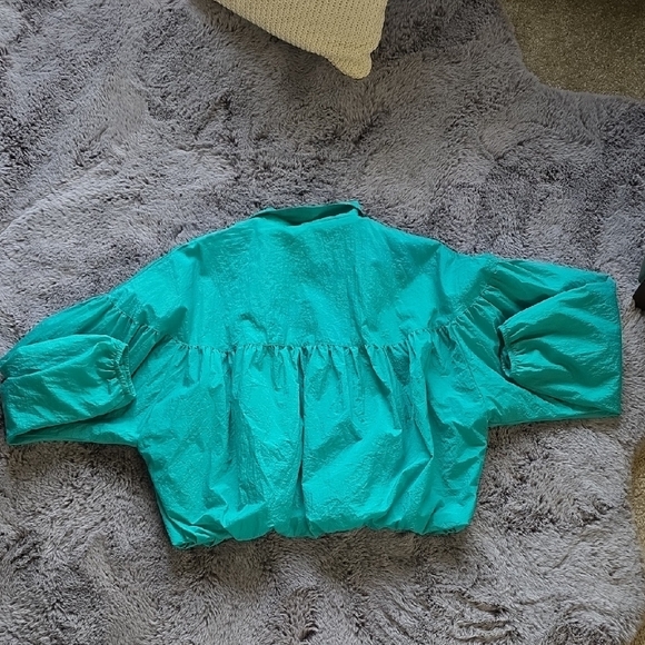 FP Oversized Teal Zip-Up Bomber Lined Windbreaker Jacket Size Small - Picture 4 of 13